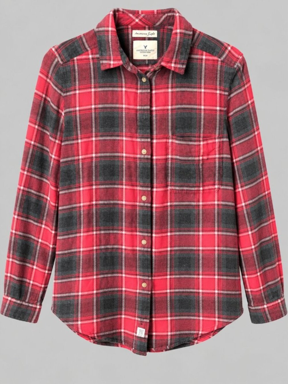 American Eagle Women's S Red Black Plaid Flannel Shirt Soft Button Up Grunge Coz